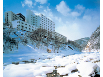 Hotel facade in winter