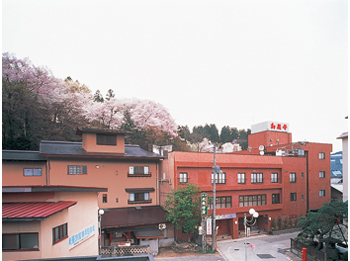 Hotel facade in spring.
