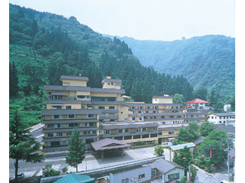 Hotel facade in summer.