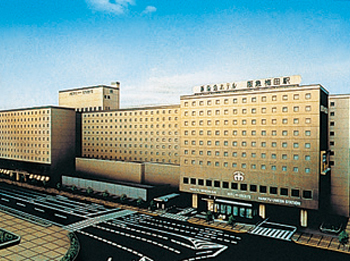 Hotel facade in summer.