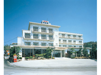 Hotel facade in summer.