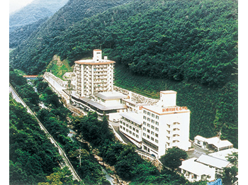 Hotel facade in summer.